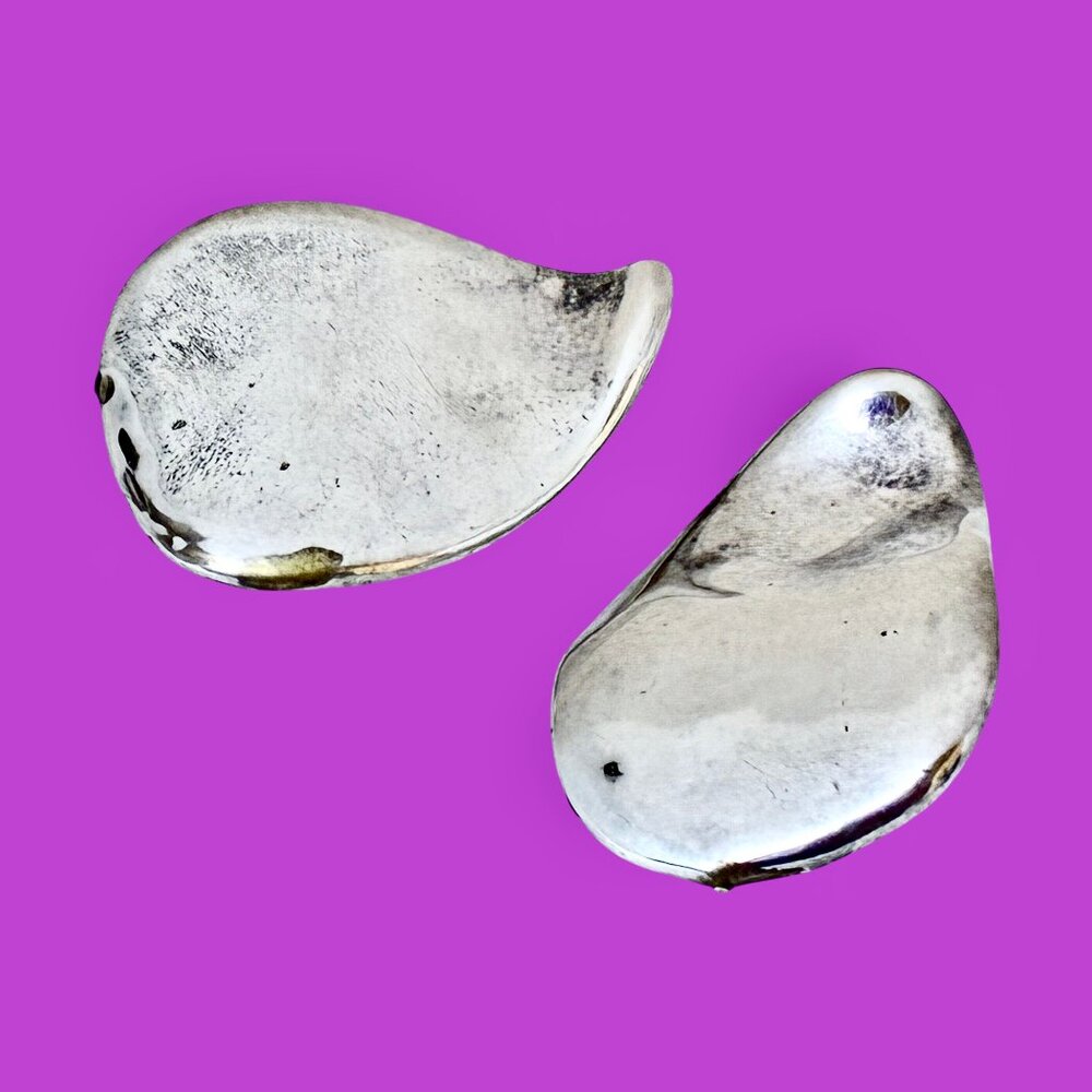 Sterling Silver Clip-On Earrings Modernist Wavy Abstract Signed D